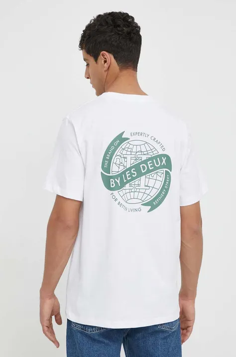Хлопковая футболка Les Deux мужской цвет белый с принтом