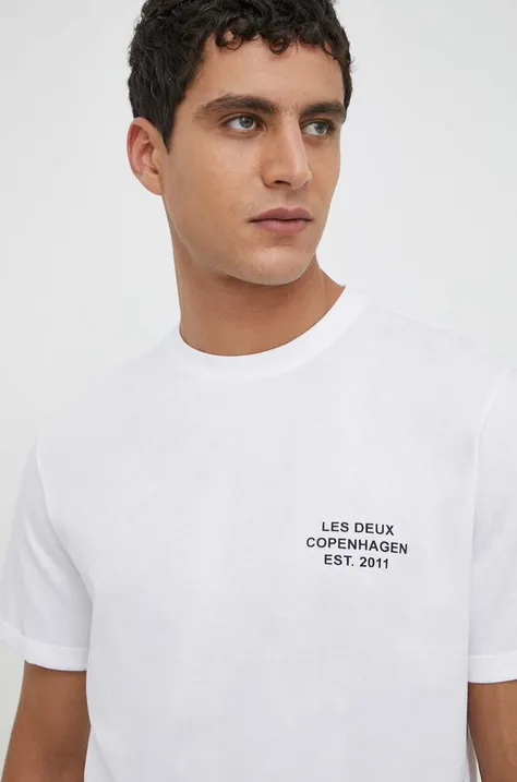 Bombažna kratka majica Les Deux moški, bela barva