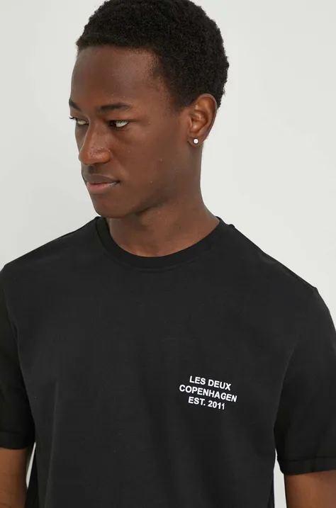 Bombažna kratka majica Les Deux moški, črna barva