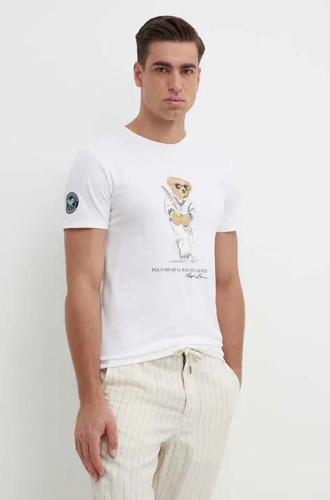 Хлопковая футболка Polo Ralph Lauren мужская цвет белый с принтом 710939647