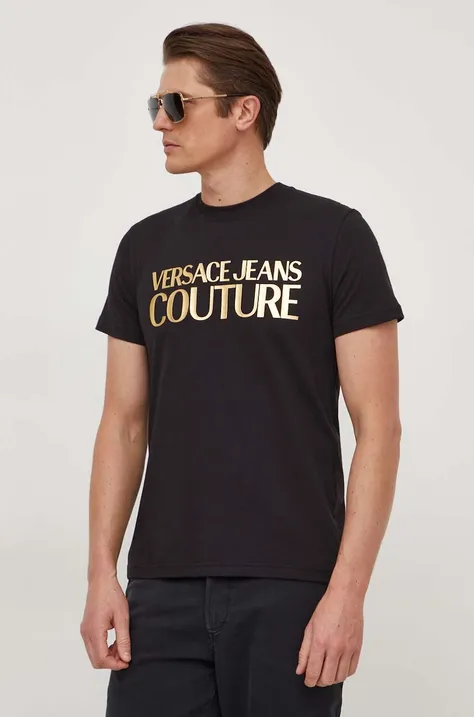 Versace Jeans Couture pamut póló fekete, férfi, nyomott mintás, 76GAHT00 CJ00T