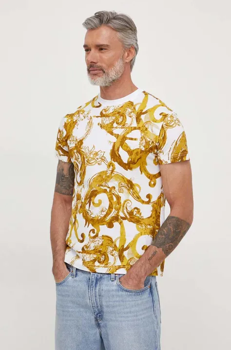 Pamučna majica Versace Jeans Couture za muškarce, boja: bijela, s uzorkom