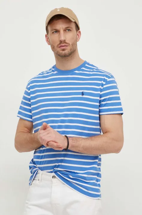 Памучна тениска Polo Ralph Lauren в синьо с десен 710934662