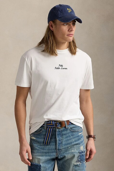 Bavlnené tričko Polo Ralph Lauren pánske, biela farba, jednofarebné, 710936585