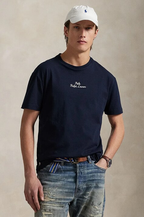 Βαμβακερό μπλουζάκι Polo Ralph Lauren ανδρικά, χρώμα: ναυτικό μπλε