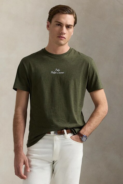 Polo Ralph Lauren tricou din bumbac barbati, culoarea verde, neted