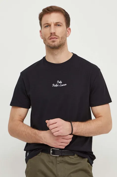 Βαμβακερό μπλουζάκι Polo Ralph Lauren ανδρικά, χρώμα: μαύρο