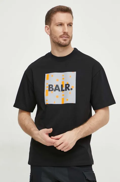 Хлопковая футболка BALR. мужской цвет чёрный с принтом