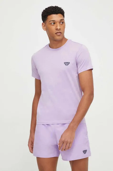 Памучна тениска Emporio Armani Underwear в лилаво с изчистен дизайн