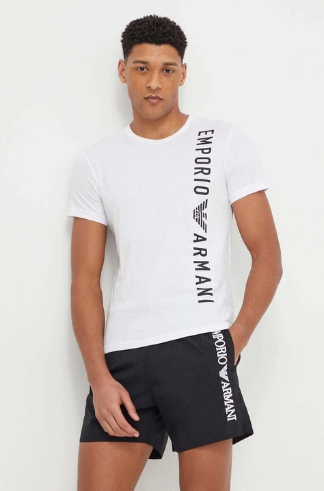 Pamučna majica Emporio Armani Underwear za muškarce, boja: bijela, s tiskom