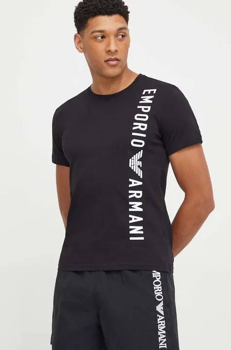 Emporio Armani Underwear tricou din bumbac barbati, culoarea negru, cu imprimeu