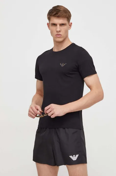 Emporio Armani Underwear t-shirt plażowy bawełniany kolor czarny z aplikacją 211818 4R483