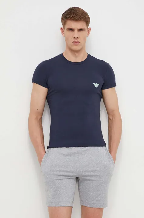 Emporio Armani Underwear póló otthoni viseletre sötétkék, nyomott mintás