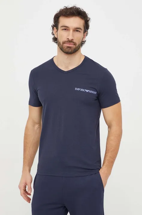Homewear majica kratkih rukava Emporio Armani Underwear 2-pack boja: tamno plava, s tiskom