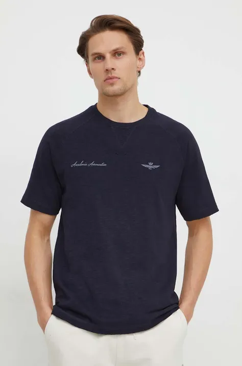 Bavlnené tričko Aeronautica Militare pánsky, tmavomodrá farba, jednofarebný, TS2199J628