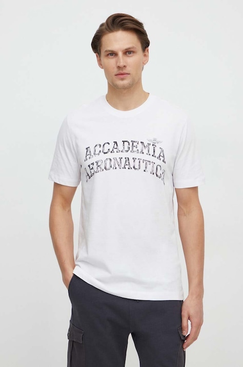 Aeronautica Militare tricou din bumbac barbati, culoarea alb, cu imprimeu