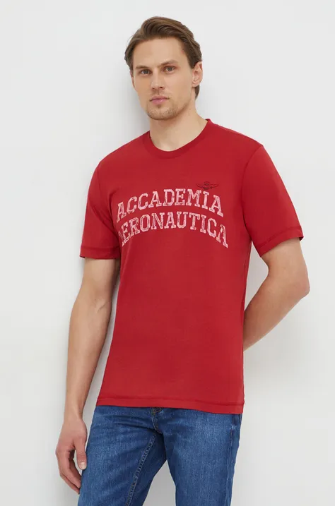 Pamučna majica Aeronautica Militare za muškarce, boja: crvena, s tiskom, TS2203J629