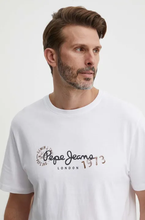 Tričko Pepe Jeans CAMILLE pánske, biela farba, s potlačou, PM509373