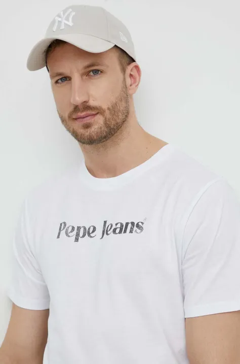 Pamučna majica Pepe Jeans CLIFTON za muškarce, boja: bijela, s tiskom, PM509374