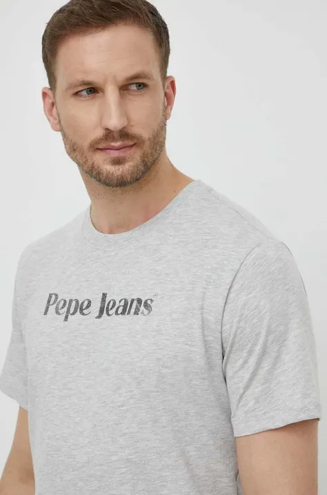 Хлопковая футболка Pepe Jeans CLIFTON мужская цвет серый с принтом PM509374