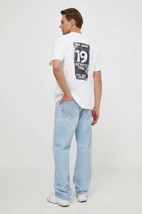 Хлопковая футболка Pepe Jeans мужской цвет бежевый с принтом