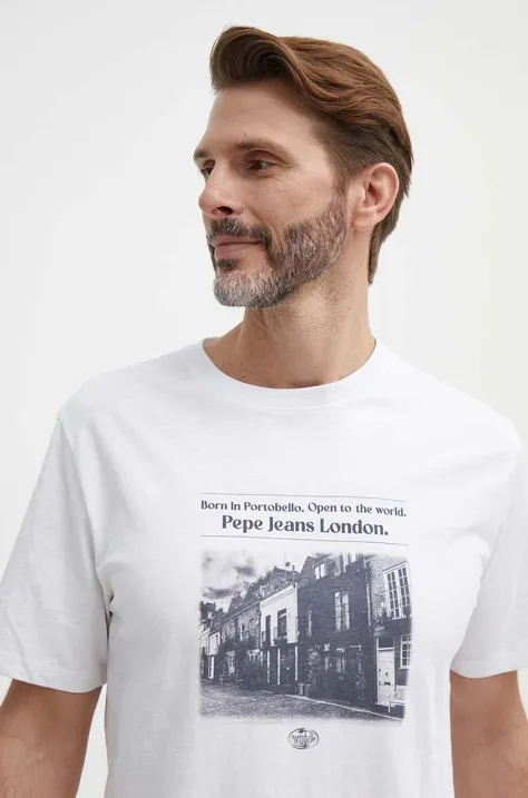 Бавовняна футболка Pepe Jeans COOPER чоловіча колір білий з принтом PM509379