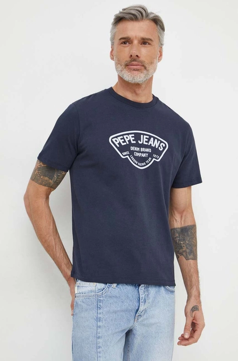 Bavlnené tričko Pepe Jeans Cherry pánske, tmavomodrá farba, s potlačou