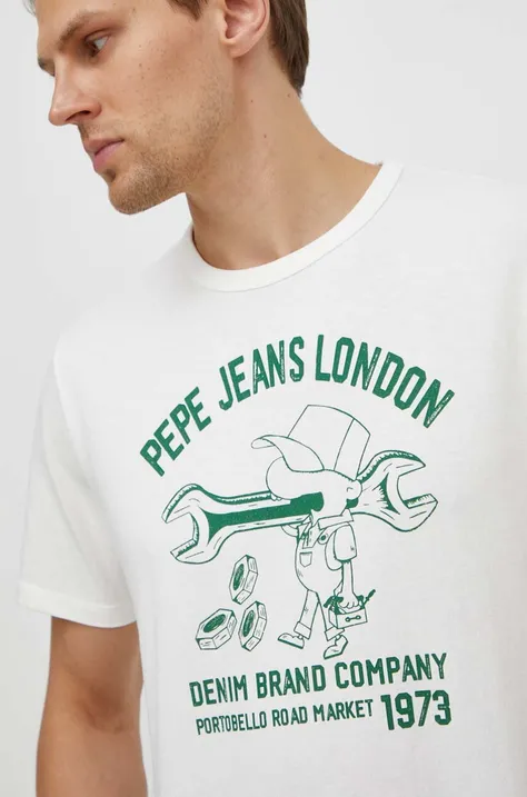 Памучна тениска Pepe Jeans в бяло с принт