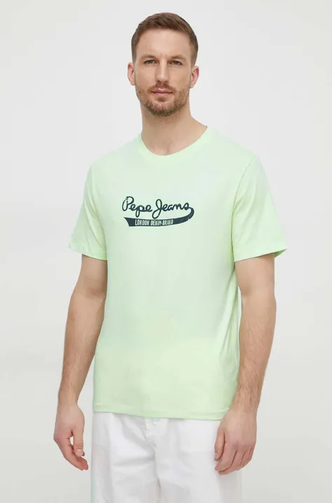 Bavlnené tričko Pepe Jeans pánsky, zelená farba, s potlačou