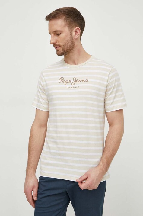 Pepe Jeans tricou din bumbac barbati, culoarea bej, modelator