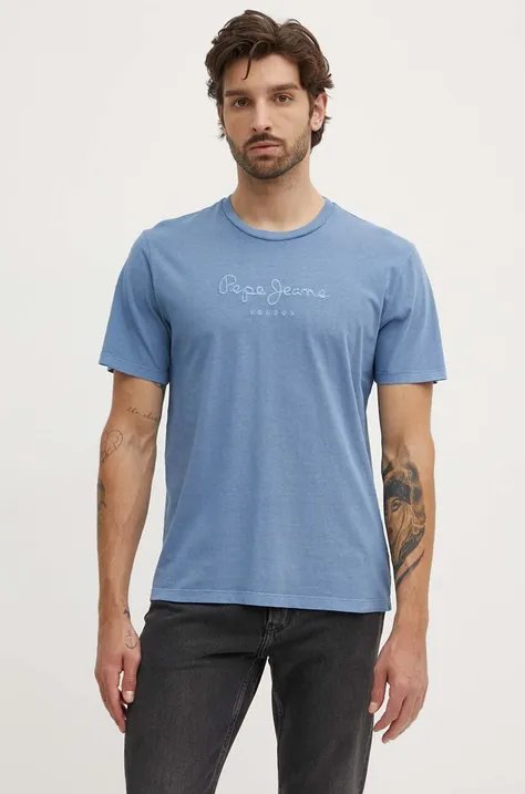 Pepe Jeans t-shirt in cotone uomo colore blu con applicazione