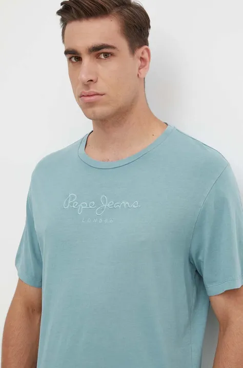 Хлопковая футболка Pepe Jeans мужской с аппликацией
