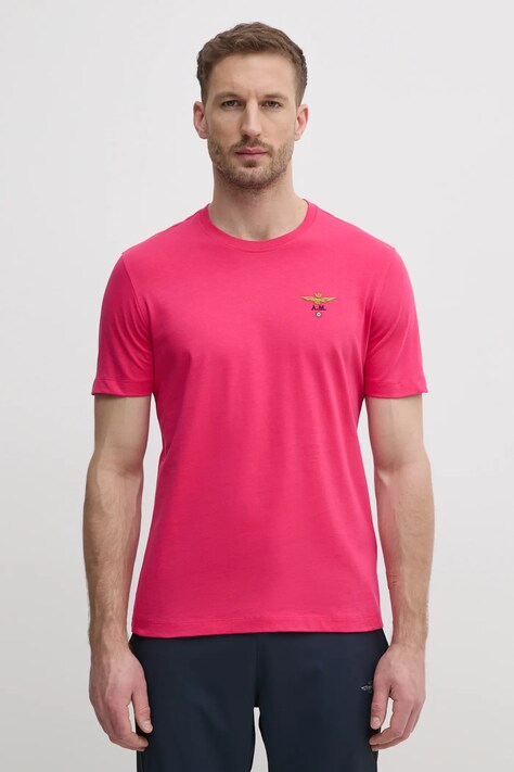 Aeronautica Militare tricou din bumbac barbati, culoarea roz, cu imprimeu, TS1580J372
