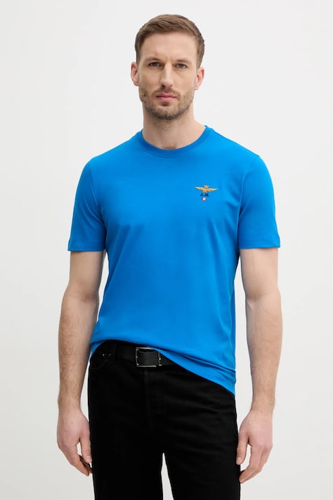 Памучна тениска Aeronautica Militare в лилаво с апликация TS1580J372