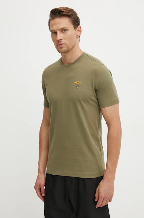 Aeronautica Militare t-shirt bawełniany kolor zielony z aplikacją TS1580J372