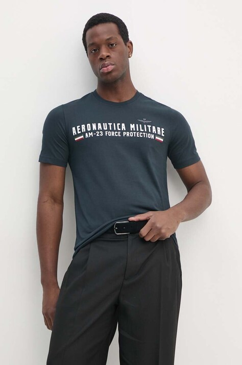 Bombažna kratka majica Aeronautica Militare moška, mornarsko modra barva, TS1942J538