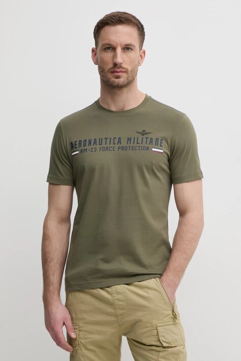 Памучна тениска Aeronautica Militare в зелено с принт TS1942J538
