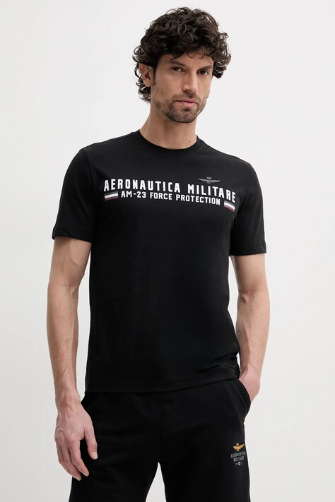 Aeronautica Militare t-shirt bawełniany kolor czarny z nadrukiem TS1942J538