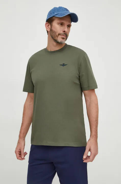 Aeronautica Militare t-shirt bawełniany męski kolor zielony z nadrukiem