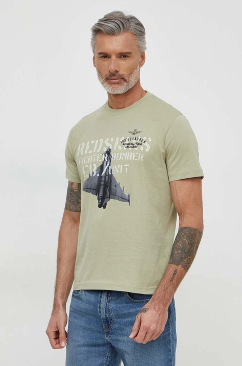 Aeronautica Militare t-shirt bawełniany męski kolor zielony z nadrukiem