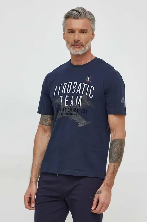 Хлопковая футболка Aeronautica Militare мужской цвет синий с принтом