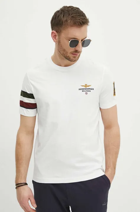 Bavlnené tričko Aeronautica Militare pánske, biela farba, s nášivkou, TS2230J592,