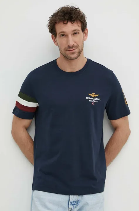 Bavlněné tričko Aeronautica Militare tmavomodrá barva, s aplikací, TS2230J592