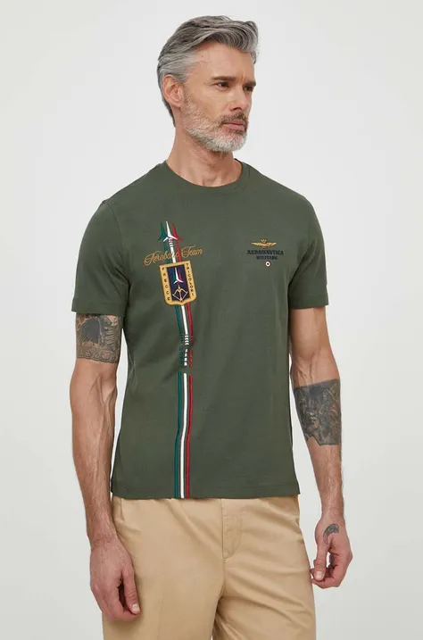 Pamučna majica Aeronautica Militare za muškarce, boja: zelena, s aplikacijom
