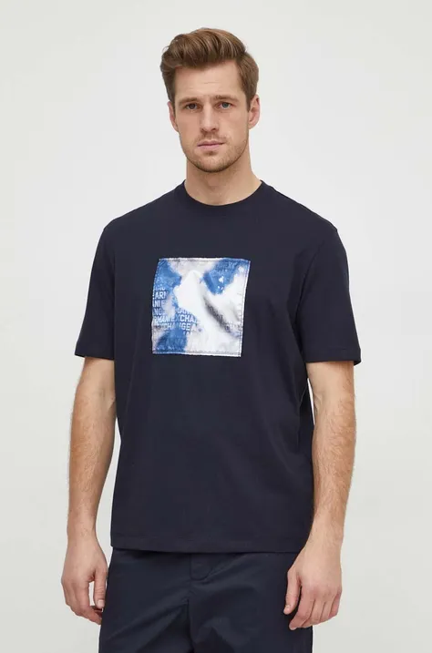 Bavlnené tričko Armani Exchange pánske, tmavomodrá farba, s nášivkou, 3DZTLB ZJ9JZ