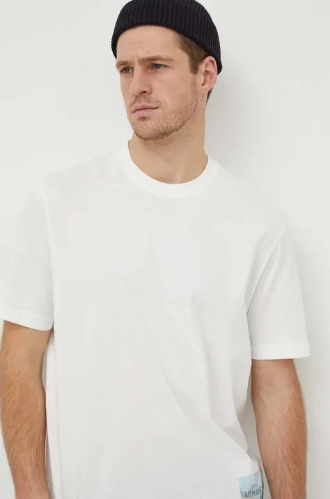 Bavlnené tričko Armani Exchange pánske, béžová farba, s nášivkou, 3DZTLF ZJ9JZ