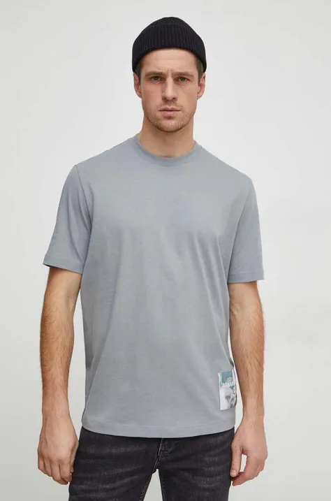 Bombažna kratka majica Armani Exchange moški, siva barva