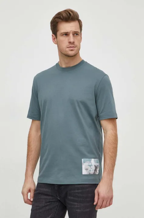 Pamučna majica Armani Exchange za muškarce, boja: zelena, s aplikacijom, 3DZTLF ZJ9JZ