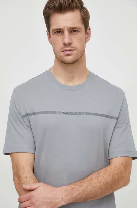 Armani Exchange tricou din bumbac barbati, culoarea gri, cu imprimeu