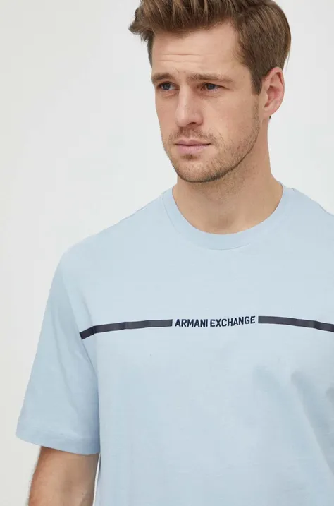 Armani Exchange t-shirt bawełniany męski kolor niebieski z nadrukiem